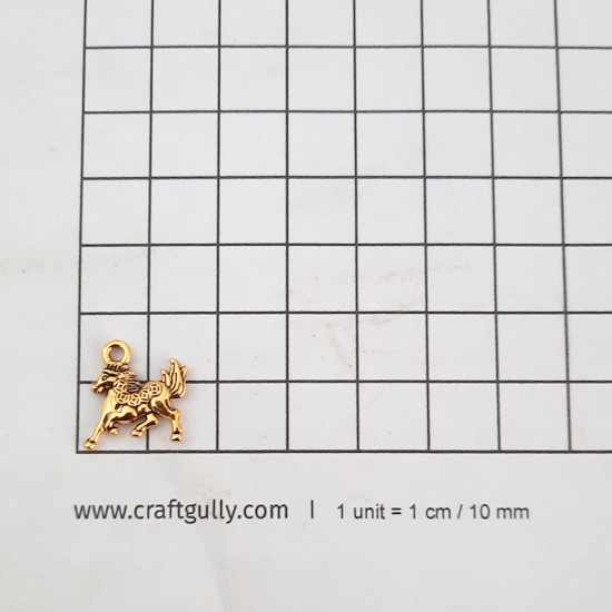 Metal Charms 14mm Horse #1 - Golden - 10 Charms