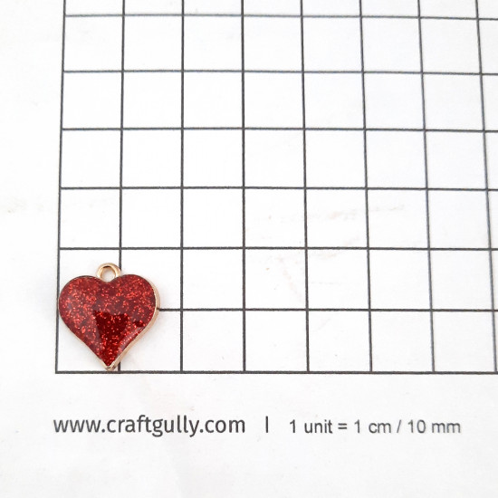 Metal Charms 17mm Heart #13 - Golden & Red Glitter - 2 Charms