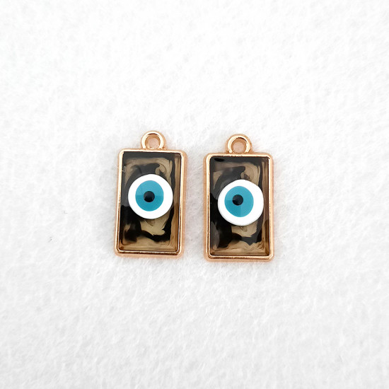 Resin Charms 20mm Rectangle - Evil Eye - Black - 2 Charms