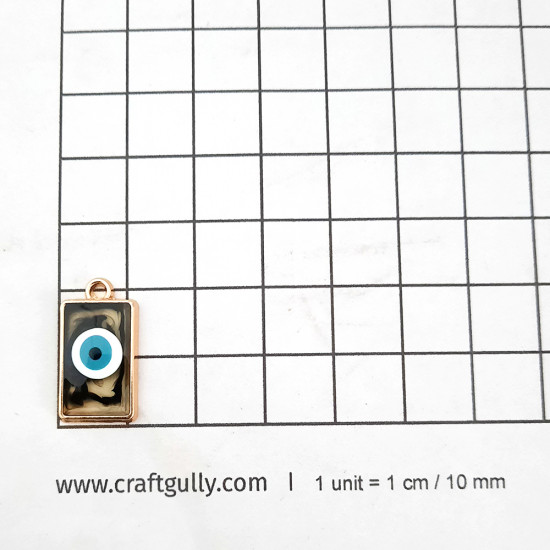 Resin Charms 20mm Rectangle - Evil Eye - Black - 2 Charms