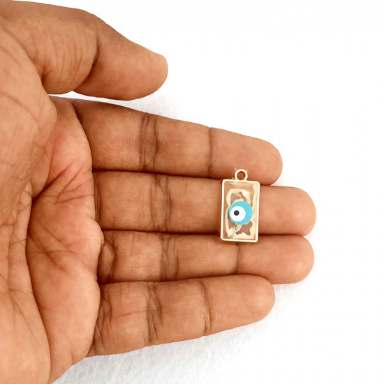 Resin Charms 20mm Rectangle - Evil Eye - White - 2 Charms