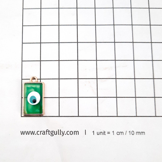 Resin Charms 20mm Rectangle - Evil Eye - Green - 2 Charms