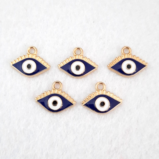 Enamel Charms 16mm Evil Eye - Blue - 5 Charms