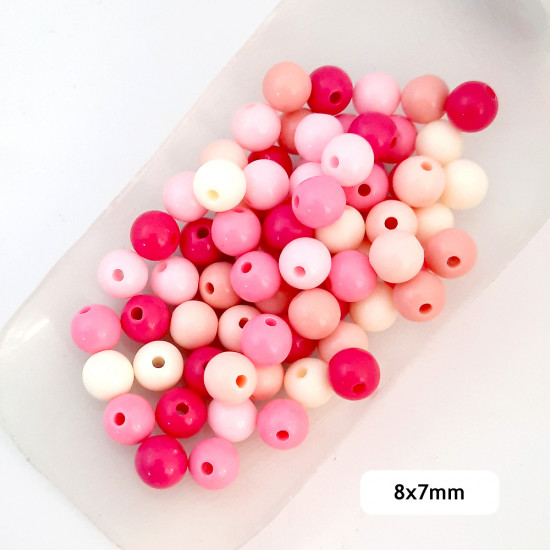 Acrylic Beads 8mm Round - Pink Assorted - 20gms / 70 Beads