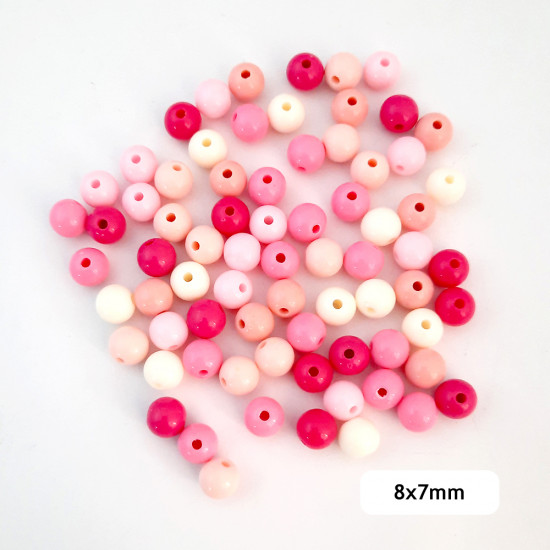 Acrylic Beads 8mm Round - Pink Assorted - 20gms / 70 Beads