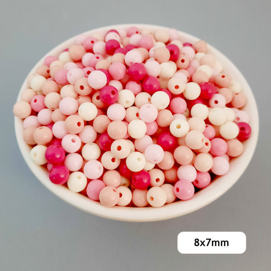 Acrylic Beads 8mm Round - Pink Assorted - 20gms / 70 Beads