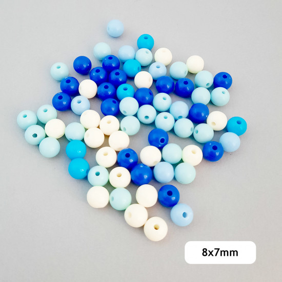 Acrylic Beads 8mm Round - Blue Assorted - 20gms / 70 Beads