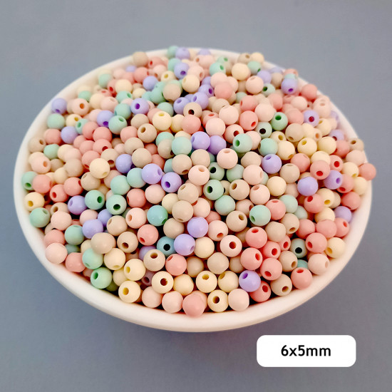 Acrylic Beads 6mm Round - Pastel Assorted - 20gms / 185 Beads