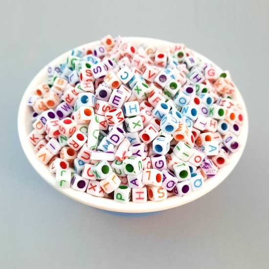 Acrylic Beads 6mm Alphabet Cube - Assorted - 130 Beads