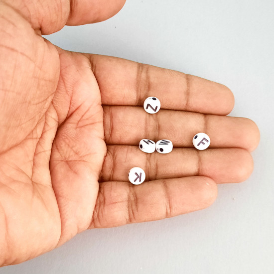 Acrylic Beads 7mm Alphabet Disc - White & Black - 140 Beads