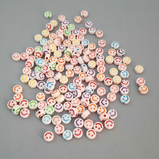 Acrylic Beads 7mm Disc Smiley - Assorted - 140 Beads