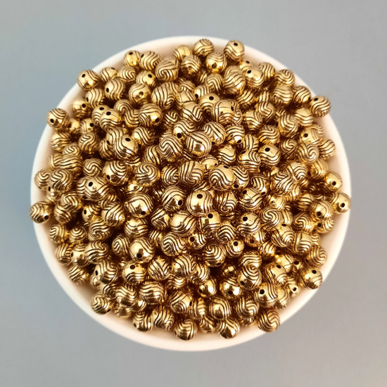 Acrylic Beads 8mm Round Design #25 - Antique Gold - 66 Beads