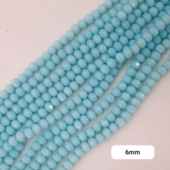 Glass Beads 6mm Rondelle Faceted - Ice Blue - 1 String / 80 Beads