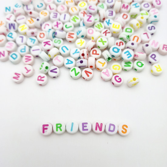 Acrylic Beads 7mm Alphabet Disc - White & Coloured - 140 beads