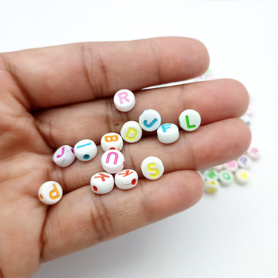 Acrylic Beads 7mm Alphabet Disc - White & Coloured - 140 beads