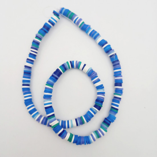 Fimo Polymer Clay Beads 6mm Disc - Blue Assorted - 1 String