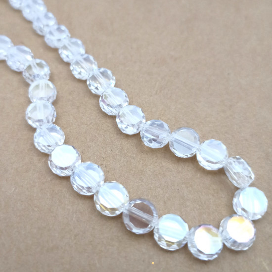 Glass Beads 8mm Disc Faceted - Clear With Lustre - 1 String / 38 Beads