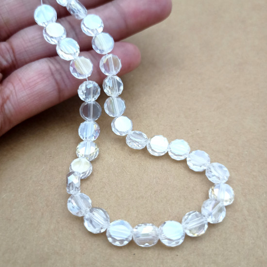 Glass Beads 8mm Disc Faceted - Clear With Lustre - 1 String / 38 Beads