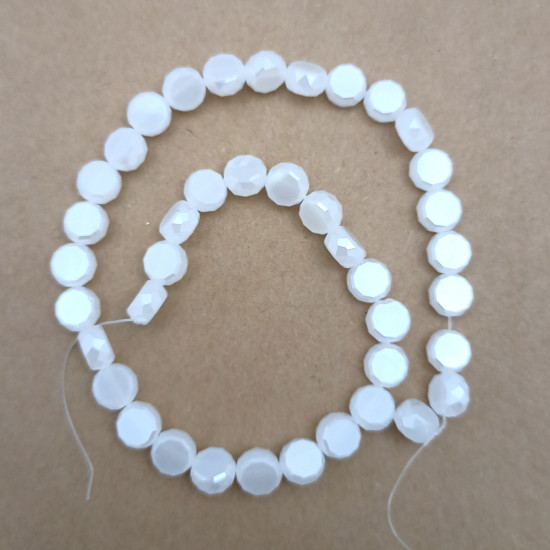 Glass Beads 8mm Disc Faceted - White - 1 String / 38 Beads