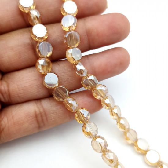 Glass Beads 8mm Disc Faceted - Champagne - 1 String / 38 Beads