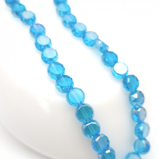 Glass Beads 8mm Disc Faceted - Sky Blue With Lustre - 1 String / 38 Beads