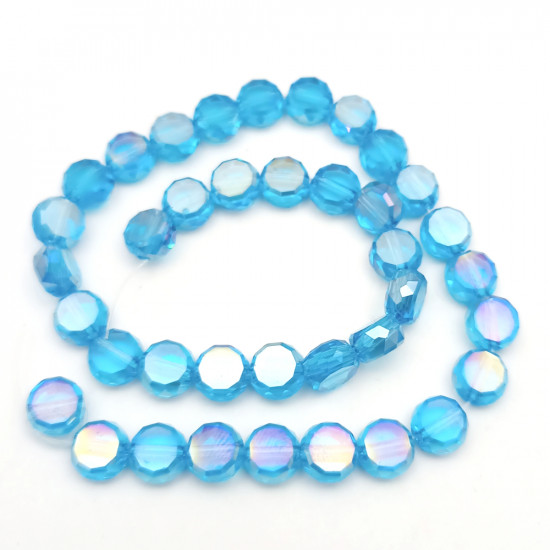Glass Beads 8mm Disc Faceted - Sky Blue With Lustre - 1 String / 38 Beads