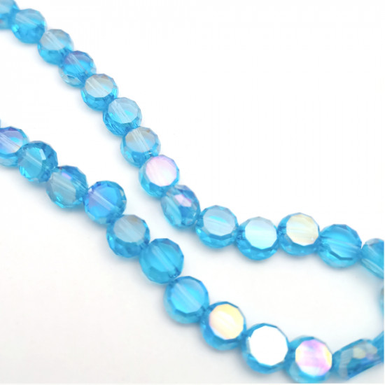 Glass Beads 8mm Disc Faceted - Sky Blue With Lustre - 1 String / 38 Beads