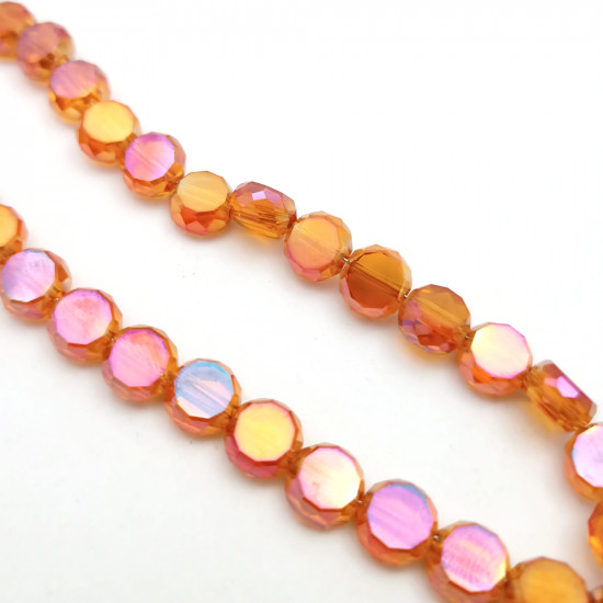 Glass Beads 8mm Disc Faceted - Amber With Lustre - 1 String / 38 Beads