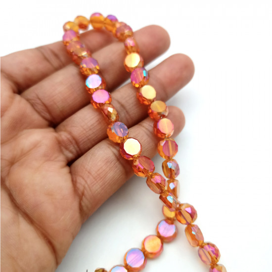 Glass Beads 8mm Disc Faceted - Amber With Lustre - 1 String / 38 Beads