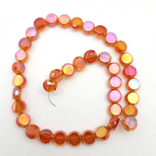 Glass Beads 8mm Disc Faceted - Amber With Lustre - 1 String / 38 Beads