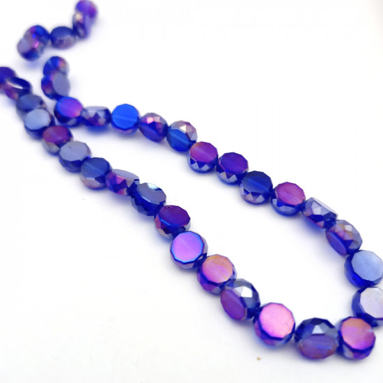 Glass Beads 8mm Disc Faceted - Royal Blue With Lustre - 1 String / 38 Beads