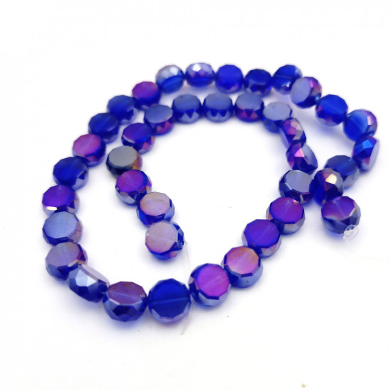 Glass Beads 8mm Disc Faceted - Royal Blue With Lustre - 1 String / 38 Beads