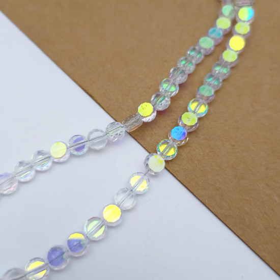 Glass Beads 6mm Disc Faceted - Clear With Lustre - 1 String / 48 Beads