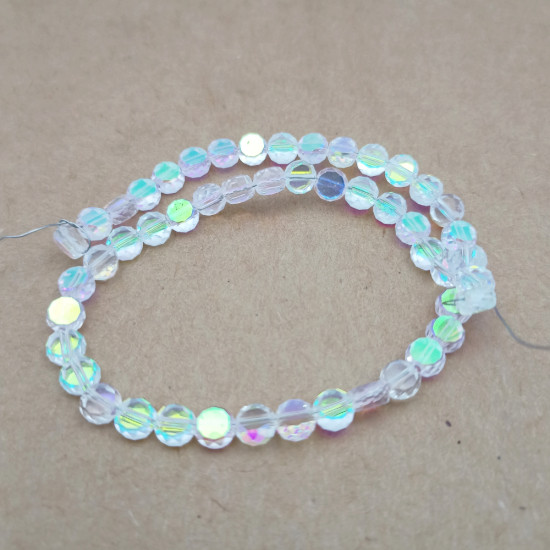 Glass Beads 6mm Disc Faceted - Clear With Lustre - 1 String / 48 Beads