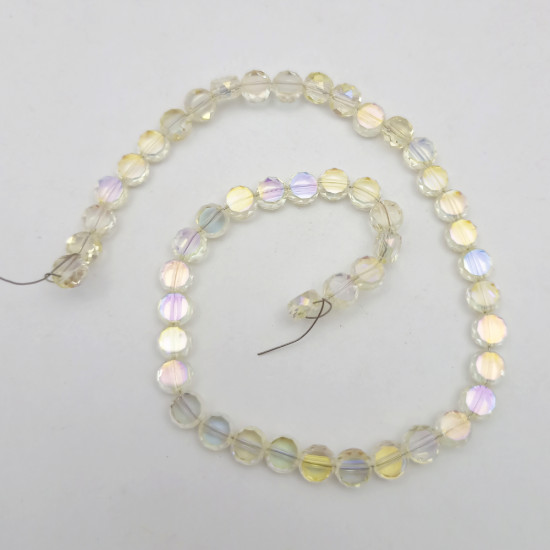 Glass Beads 6mm Disc Faceted - Pale Yellow With Lustre - 1 String / 48 Beads