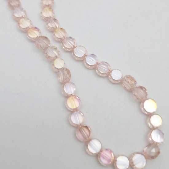 Glass Beads 6mm Disc Faceted - Light Pink With Lustre - 1 String / 48 Beads