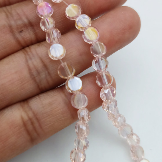 Glass Beads 6mm Disc Faceted - Light Pink With Lustre - 1 String / 48 Beads