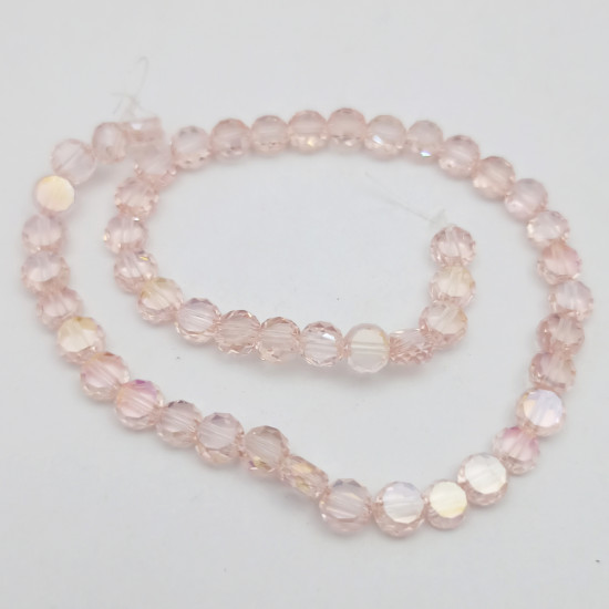 Glass Beads 6mm Disc Faceted - Light Pink With Lustre - 1 String / 48 Beads