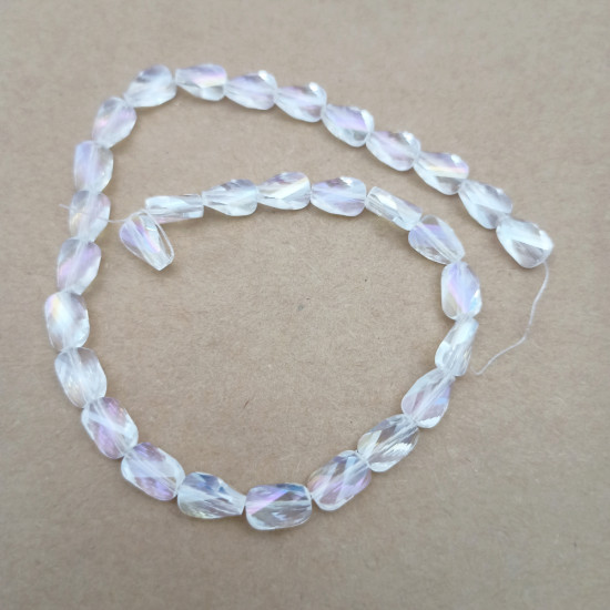 Glass Beads 9mm Oval Twisted Faceted - Clear & Lustre - 1 String / 30 Beads