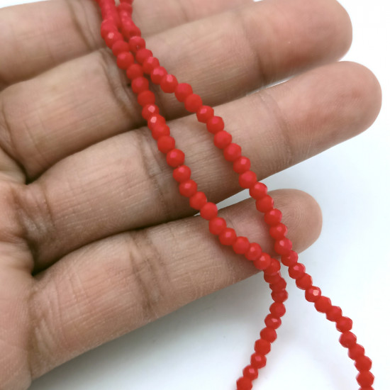 Glass Beads 3mm Round Faceted - Red - 1 String / 145 Beads