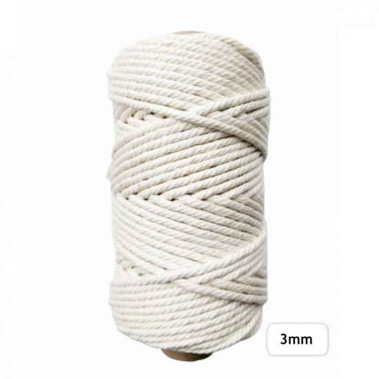 3mm Cotton Macrame Cords Twisted - Natural - 500gms
