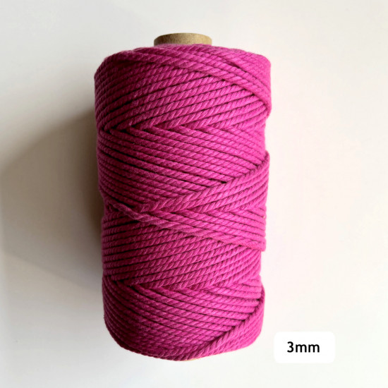 3mm Cotton Macrame Cords Twisted - Dark Pink - 500gms