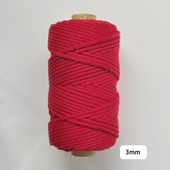 3mm Cotton Macrame Cords Twisted - Red - 500gms