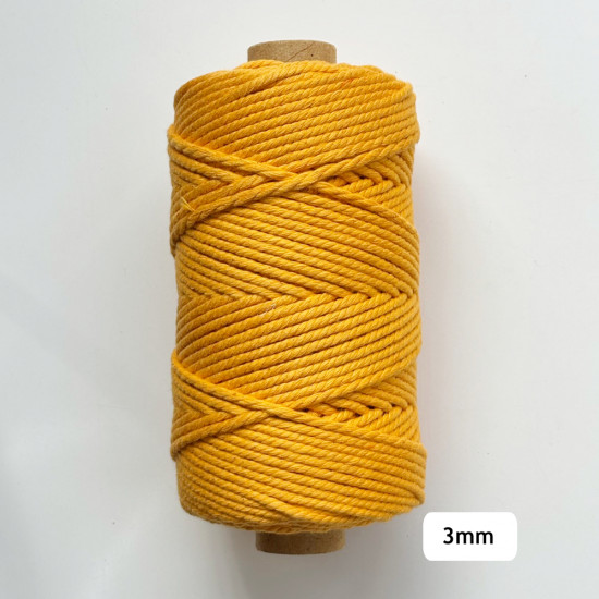 3mm Cotton Macrame Cords Twisted - Golden Yellow - 500gms