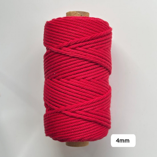 4mm Cotton Macrame Cords Twisted - Red - 500gms