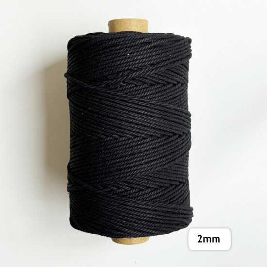 2mm Cotton Macrame Cords Twisted - Black - 400gms