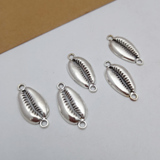 Connectors #124 - 26mm - 1/1 Rings - Cowrie Shell Silver - 5 Pcs