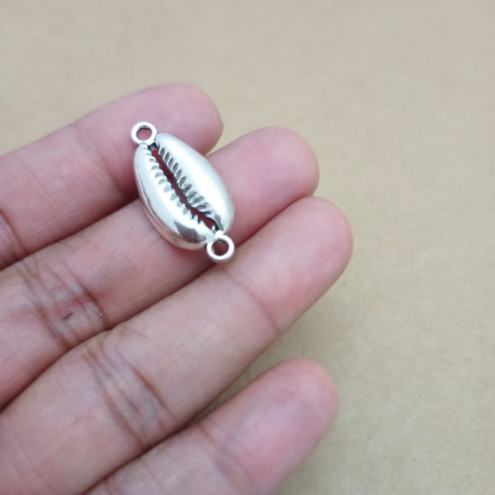 Connectors #124 - 26mm - 1/1 Rings - Cowrie Shell Silver - 5 Pcs