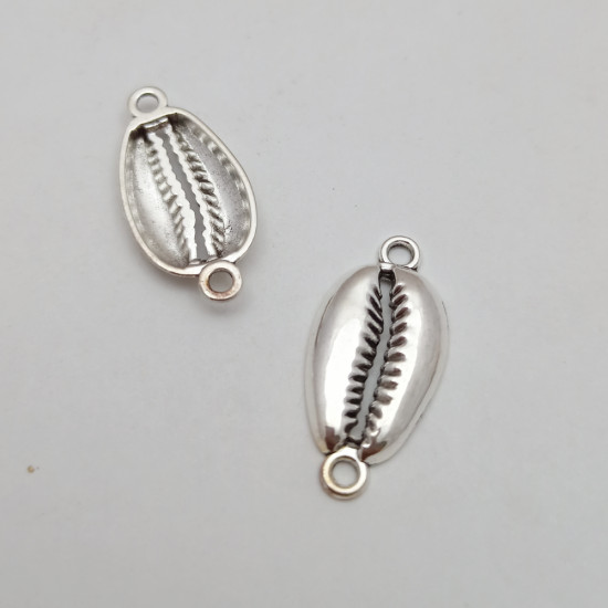 Connectors #124 - 26mm - 1/1 Rings - Cowrie Shell Silver - 5 Pcs