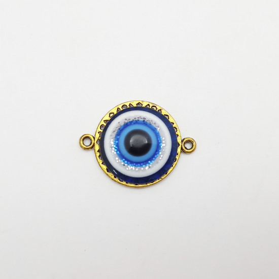 Connectors #125 - 24mm - 1/1 Rings - Evil Eye Blue & Gold - 1 Pc
